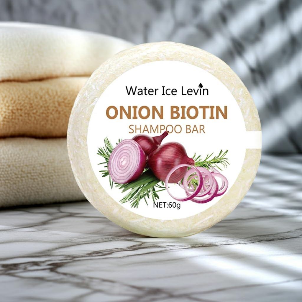 Water Ice Levin Onion Biotin Shampoo Bar, Strengthens Hair, Repairs Split Ends, Removes Dandruff, 60g 1UB3
