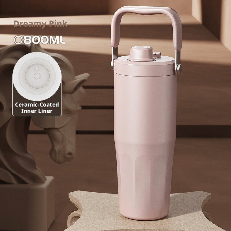 【Ready stock】 800ml Handle Insulated ice vacuum flask, Leakproof Portable, for Boleh isi air ais, kopi ais & teh tarik ais