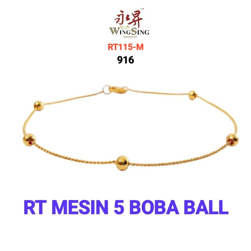 Wing Sing Rantai Tangan Mesin Gila Padu Disco Ball 5 Boba Bracelet Emas 916 / 实心仄身水波蹦迪波霸串珠916手链