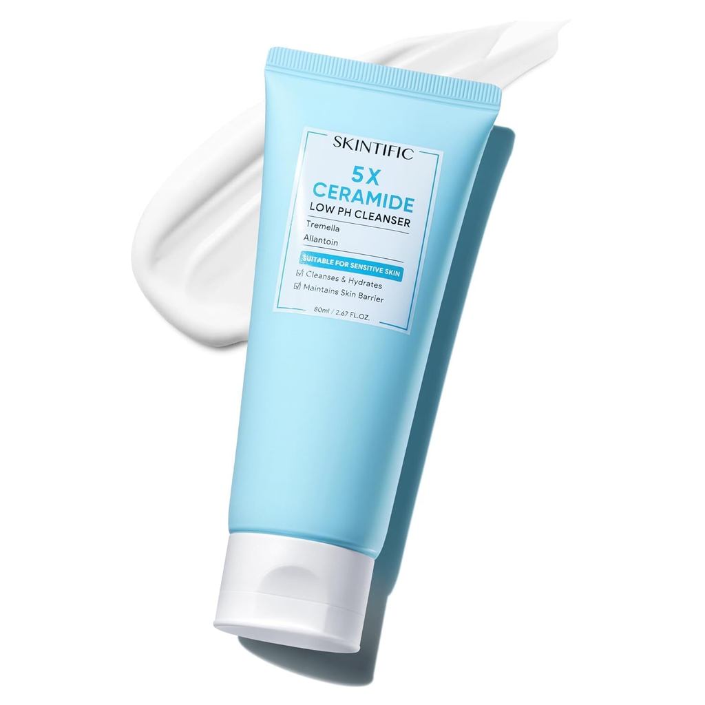 SKINTIFIC 5X Ceramide Low pH Facial Cleanser, Gentle Hydrating Face Wash with Hyaluronic Acid, Daily Face Wash for Dry to Normal Skin, Sensitive Skin Tested, Not Tight, Fragrance F