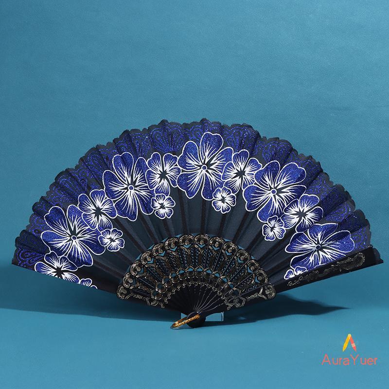 [AuraYuer] Chinese Style Silk Fabric Fan Folding Fan Wedding Fan Art Gifts Dance Hand Fan Vintage Folding Flower Fan Ancient Hanfu Fan New