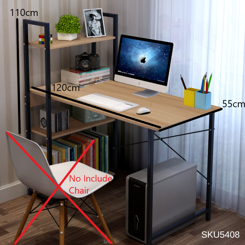 Computer Table With 4 Tier Book Shelf Rack Desktop Writing Study Desk Table Home Meja Tulis Komputer 1735