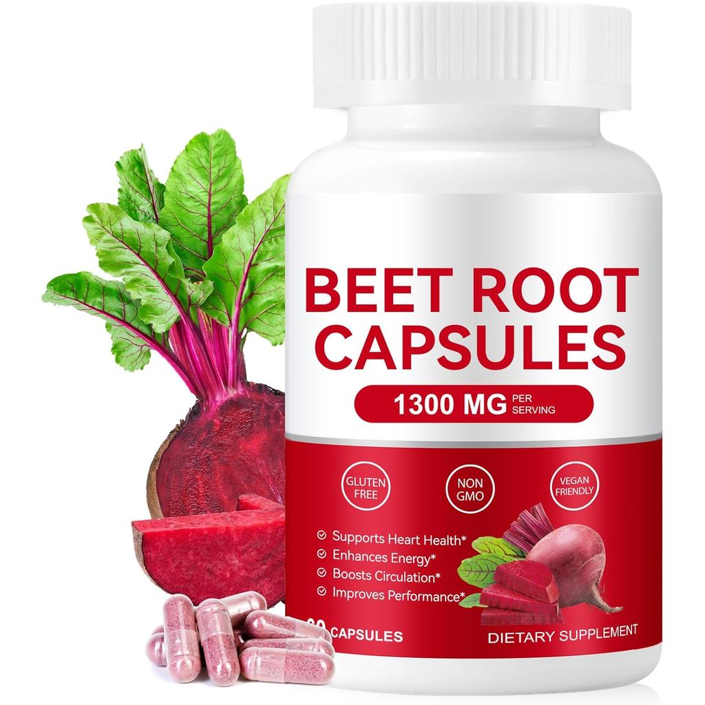 Organic Beet Root Capsules – 1300mg Beetroot Powder for Natural Energy & Endurance Support, Boost Athletic Performance,Organic Beet Root Supplement,Supports Heart Health,30-Day Sup