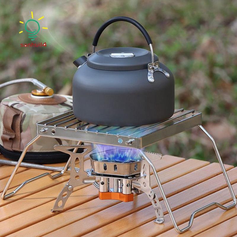 Stainless Steel Portable Folding Pot Rack-BBQ Grill Tray-Compact Mini Camping Cookware with Kettle Bracket-Portable Stove Set
