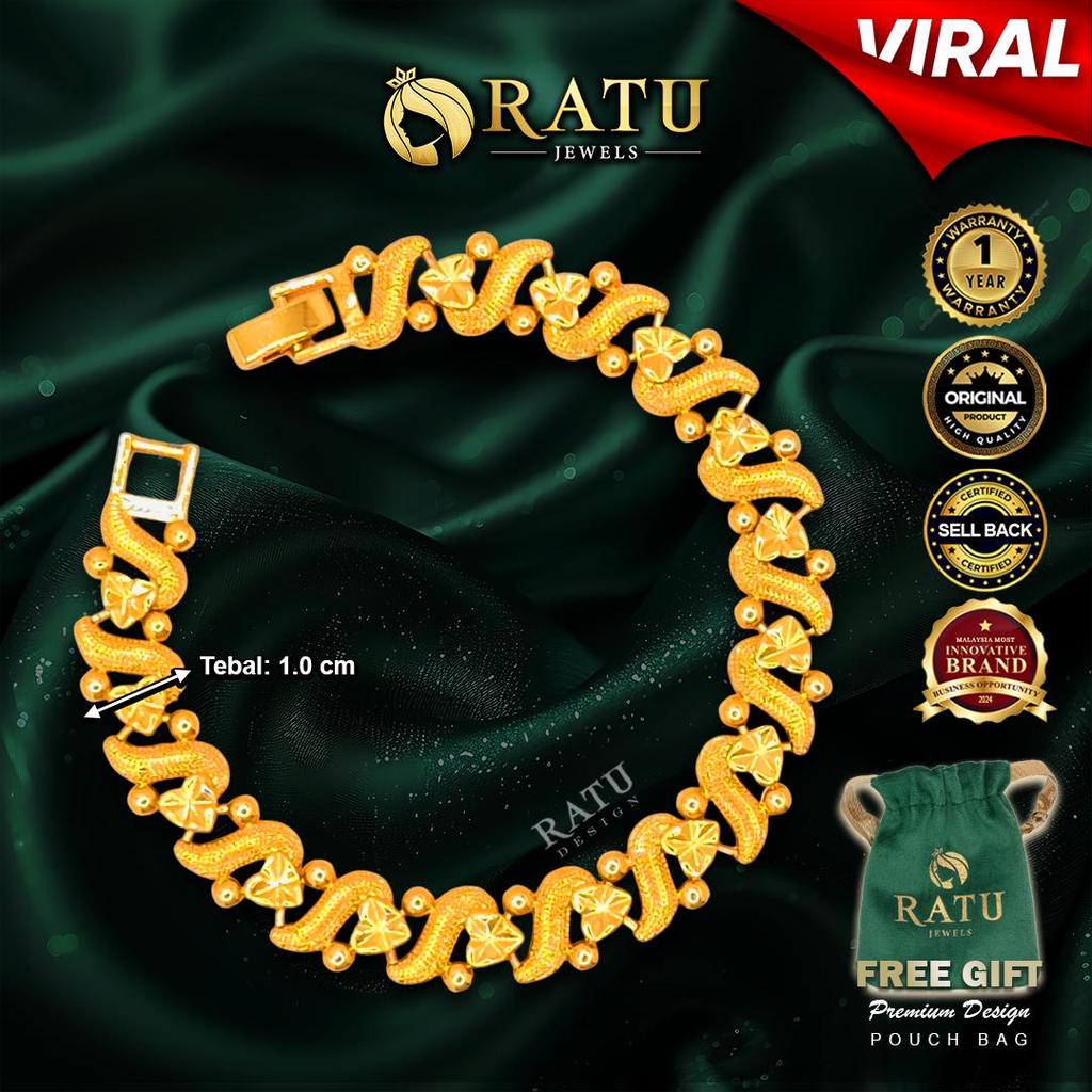 Emas RATU (14.75g) Gelang Tangan Royal Wave / Lebar 1.0cm / Premium Fashion Bracelet Plated Jewelry / Jewellery - 17RJ1