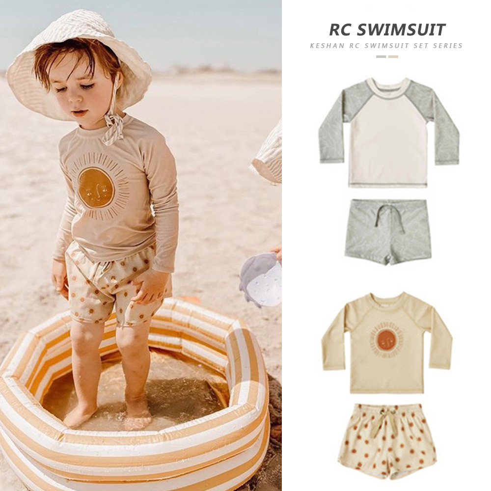 2026 New Products Children's Vacation Long-Sleeved Swimsuit Swimming Trunks Sunscreen Baby Boys Split S