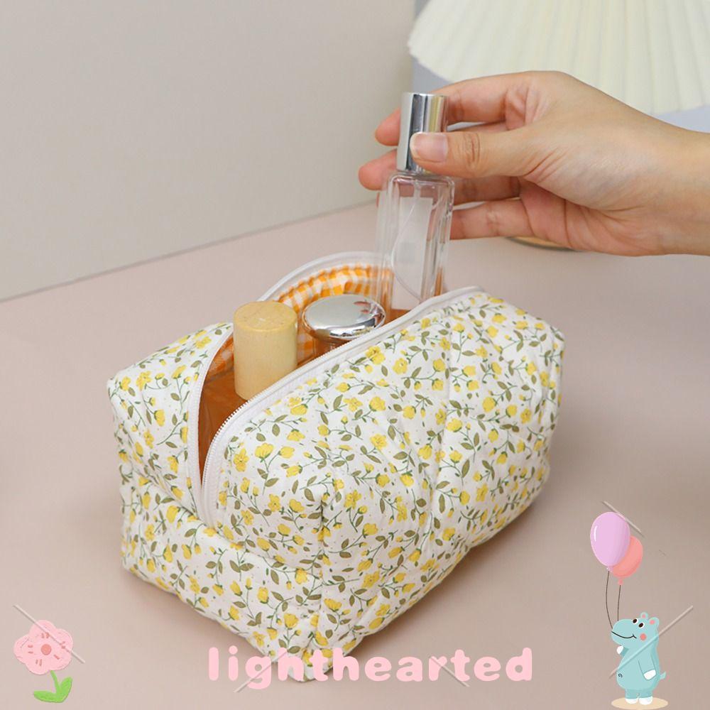 LIGHTHEARTED Floral Puffy Quilted Makeup Bag, Makeup Accessory Cosmetic Pouch Large Travel Cosmetic Bag, 2024  Storage Organizer Flower Printed Toiletry Handbag Women Girls