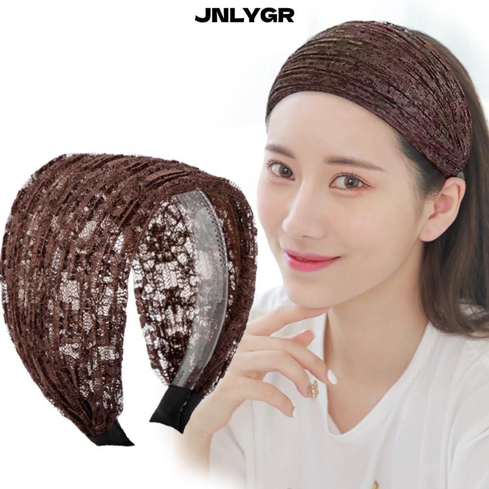 JNLYGR Lace Mesh Hair Band, Hollow Elastic Wide Side Hair Hoop, Vintage Hair Accessories Non Slip Headwear Women Lace Hairbands for Wash Face Use