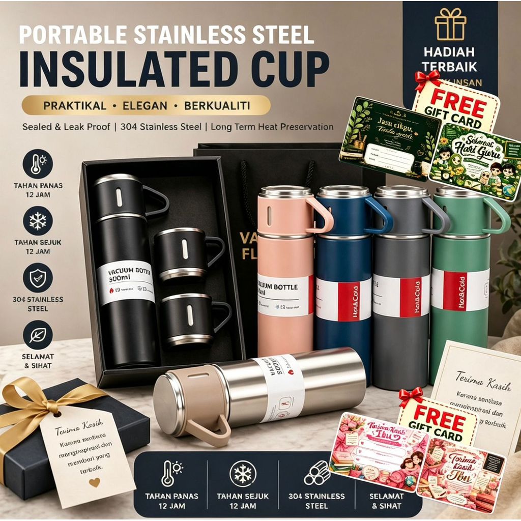Thermos Cup set Double-Layer Stainless Steel Vacuum flask Gift Set Thermos Bottle Travel Mug Water Bottle Cup Set 保温杯套礼物