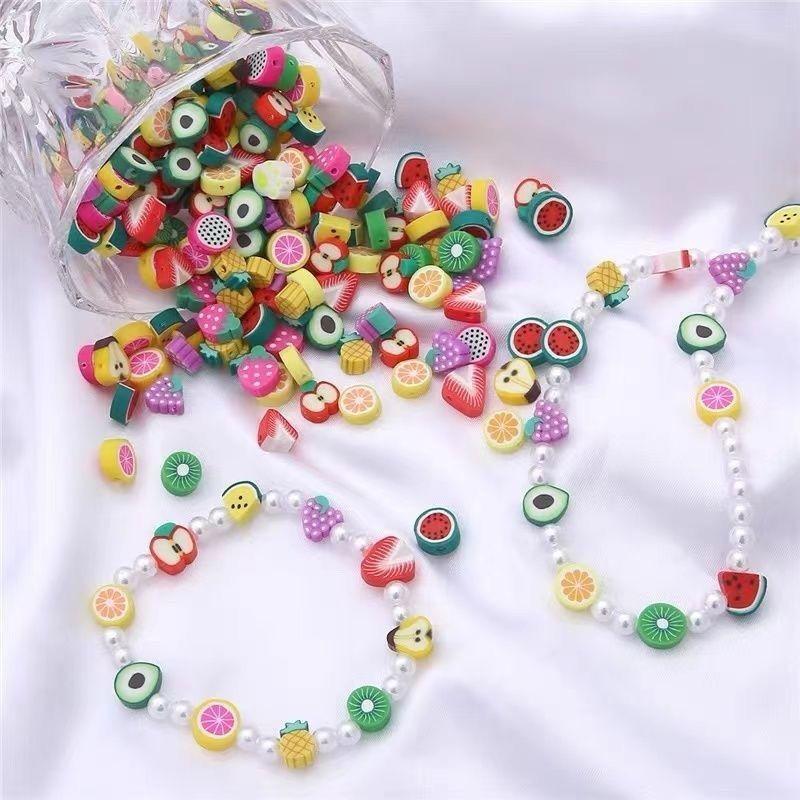 Free ShippingTaiwan Ready StockCute Fruit Soft Pottery Beads DIY Handmade Beaded Spacer Beads Material Jewelry Accessories Homemade Bracelet Necklace Mixed Package