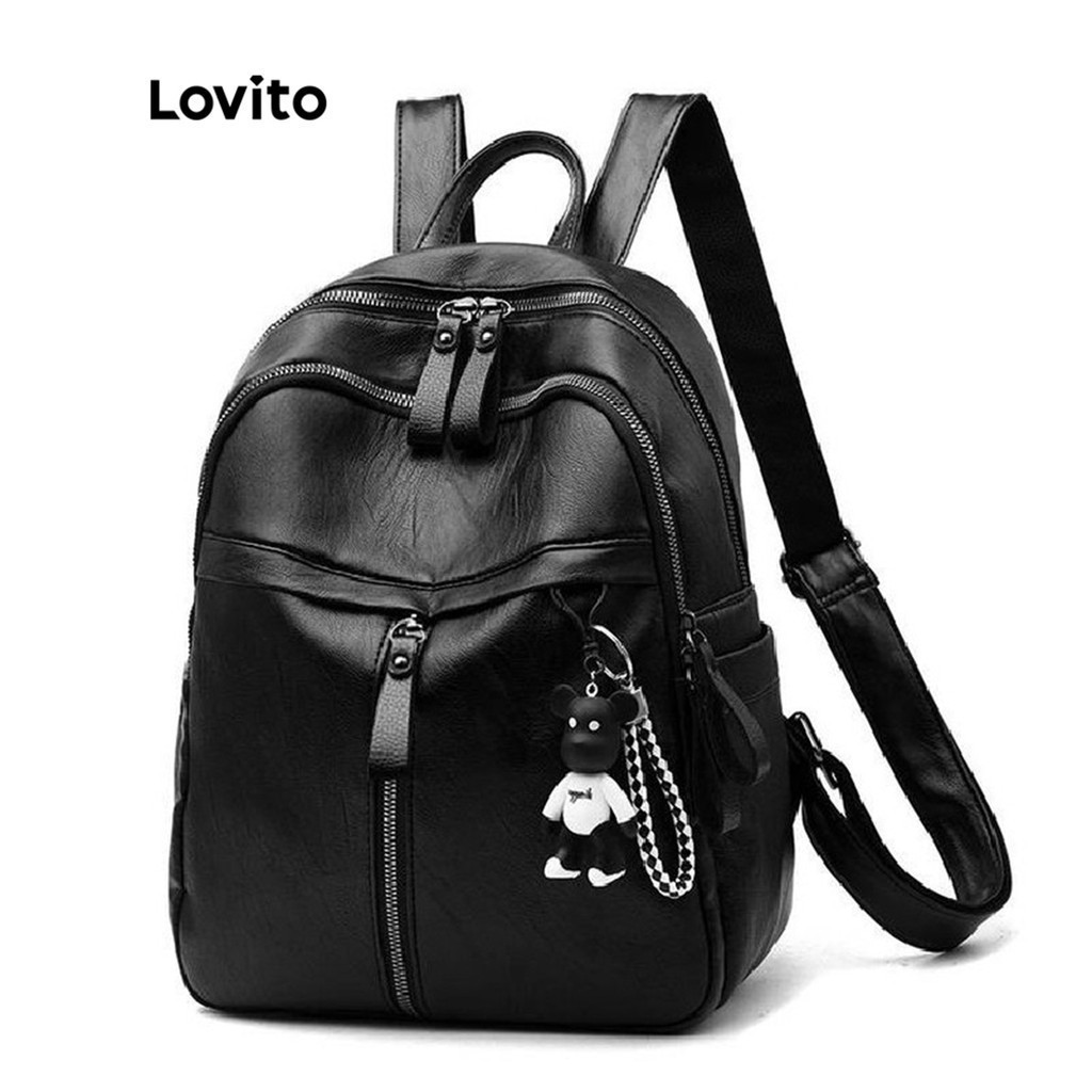 Lovito Casual Backpack Plain Zipper High Capacity Backpack for Women LNA09180 (Black) Lovito Beg Galas Kasual Beg Galas Berkapasiti Tinggi Zip Kosong Untuk Wanita LNA09180 (hitam)