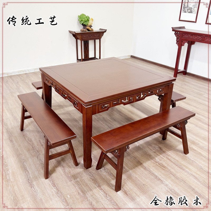 Solid Wood Household Hotel Baxian Table Square Rural Solid Wood Old-fashioned Living Room Table Table Middle Hall Square Round Dining Table 6WIM