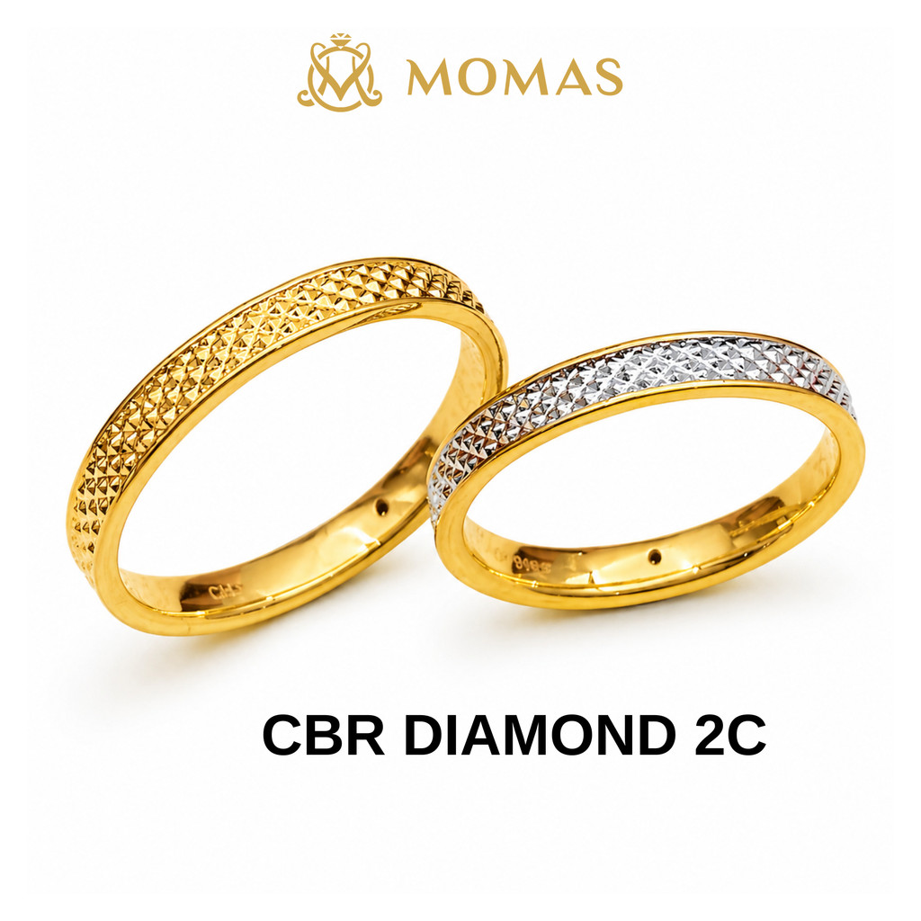 MOMAS CINCIN BELAH ROTAN DIAMOND 2C 5D Emas 916 Original Cincin Emas 916 Bajet Cincin Emas 916 Tulen