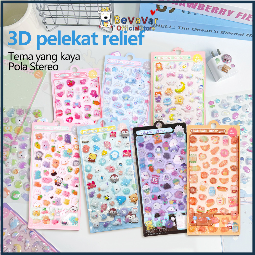 BEVAVAR Stiker Kristal Yang Comel 3D Relief Stickers Decoration Crystal Embossed Kids Cartoon DIY