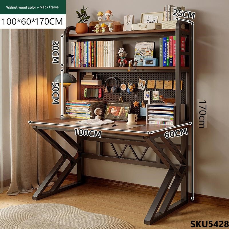 Computer Desktop Desk With Bookshelf Integrated Student Writing and Reading Desk 3 Layer Storage Rack 10161