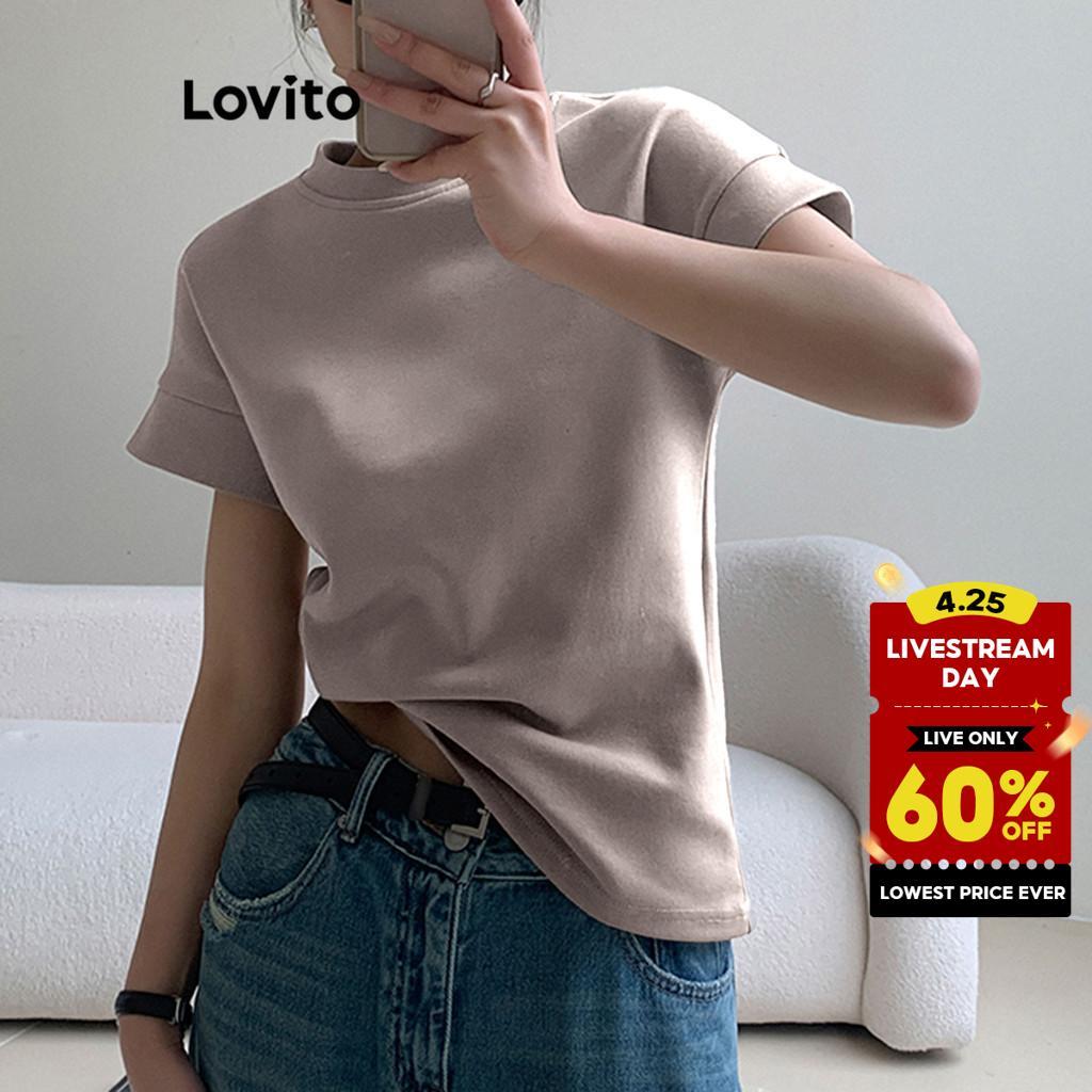 (Trendy) Lovito Casual T-Shirt Summer Contrast Binding T-Shirt for Women LNE40575 (Multi-color) T-Hate Taamaa o Lovito Raumati Herea He rereke rereke mo nga Wahine LNE40575 (Tae-maha)