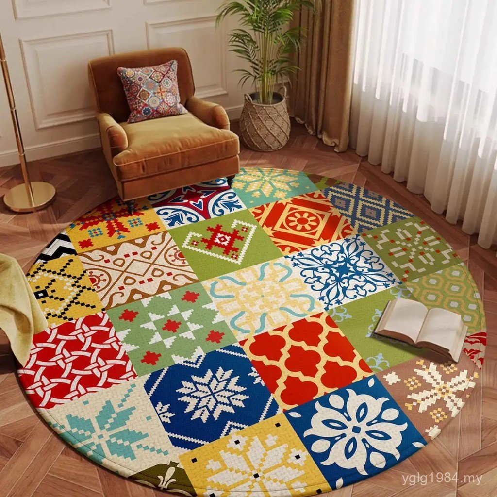 T Textured Wool Style Carpet Household Crystal Living Room Premium Hot Sofa Carpet Cross-Border Round Fleece Coffee Table American Geometric TT0G