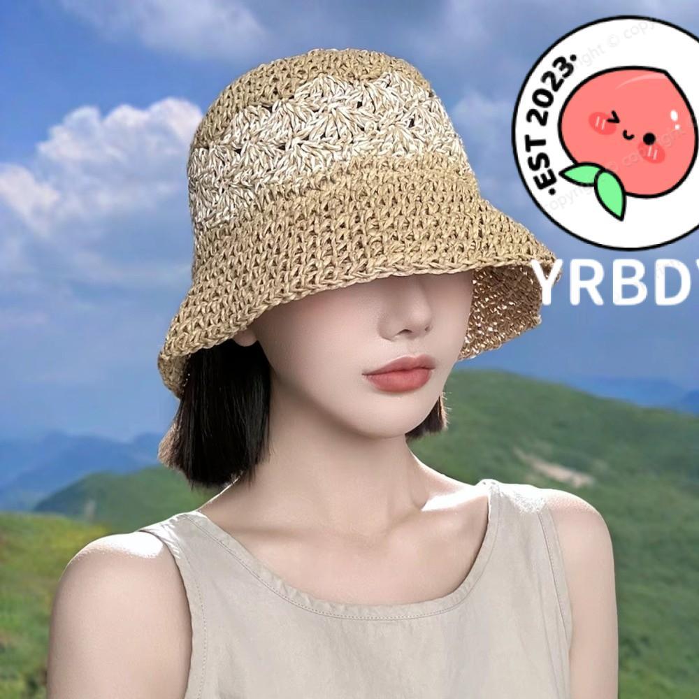 YRBWDYZDH Woven Hat, Large Brim Breathable Sun Protection Hat, Fashion Hollow Out Sun Protection Foldable Straw Hat Beach Holiday