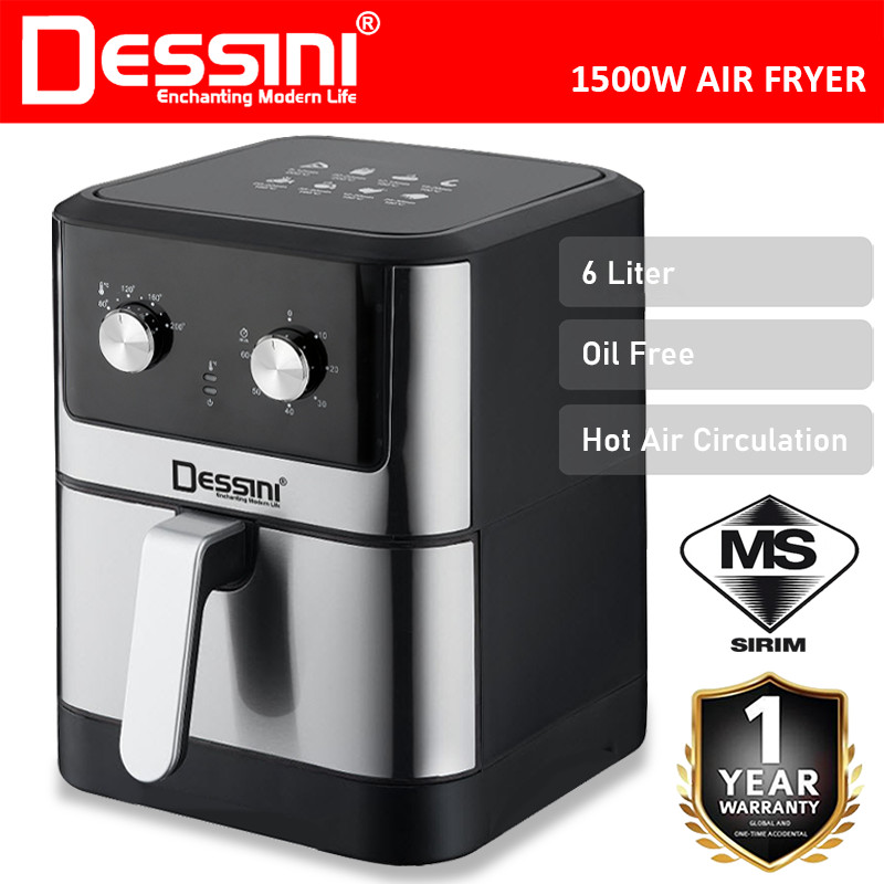 DESSINI ITALY 6L Electric Air Fryer Convection Oven Toaster Timer Oil Free Roaster Breakfast Machine Ketuhar
