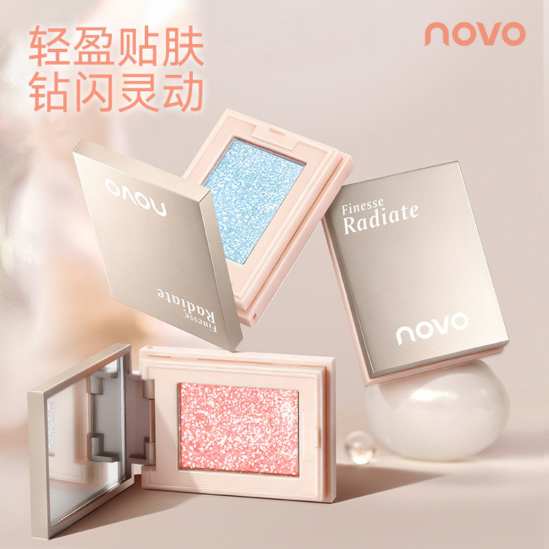 Makeup NOVO Hengyao Melting Light Monochrome Eyeshadow Powder Pearlescent Flashing Fine Flashing Three-Dimensional Brightening Highlighting Powder One Plate Multi-Purpose v