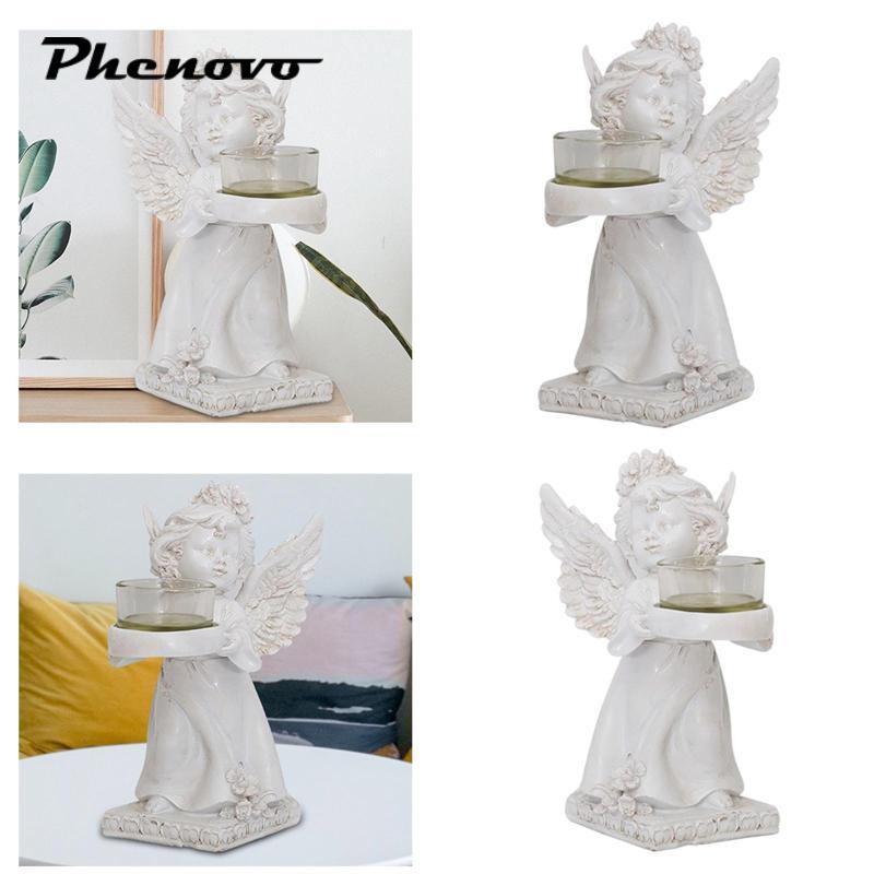 phenovo Resin Angel Candle Holder Angel Statue Tealight Candle Holder for Memory Loss of Loved One Church Bereavement Decoration