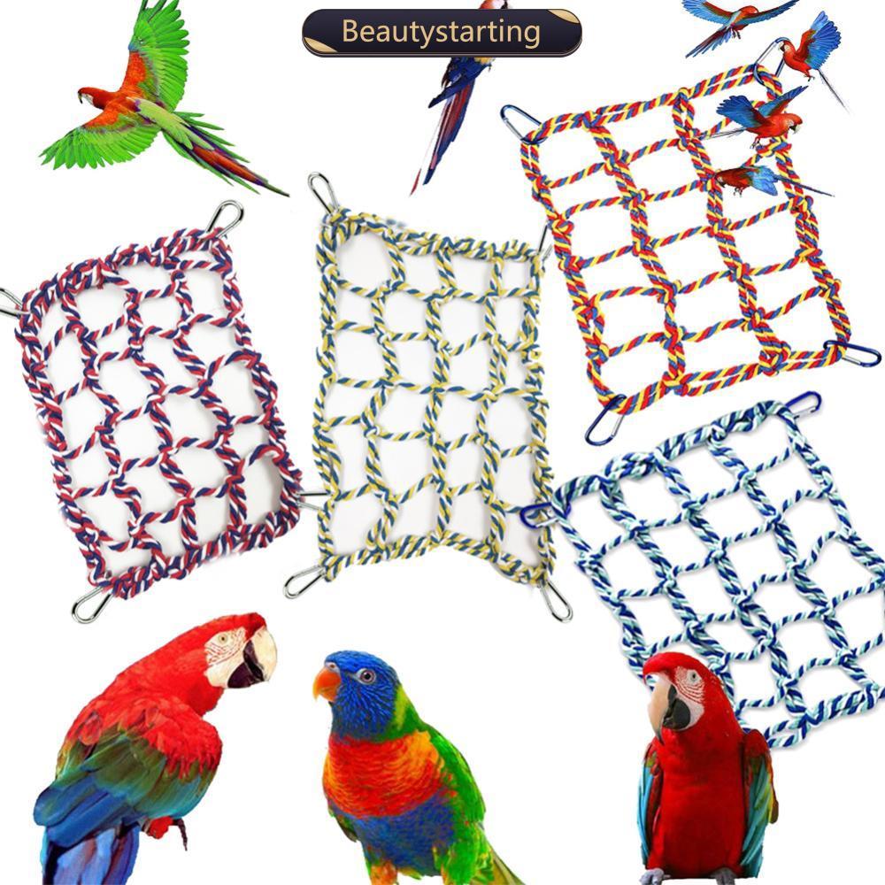 BEAUTYSTARTING Hand Woven Eco-Friendly Cotton Rope Parrot Climbing Net Hammock With Hook Bird Hamster Squirrel Hanging Chewing Pet Toys H3J7
