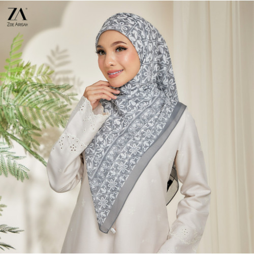 ZOE ARISSA 2025 RAYA NEW PRINTED BAWAL BIDANG 50 Hijab Tudung Bawal Bercorak Square Hijab Shawl Design Coquette VIral