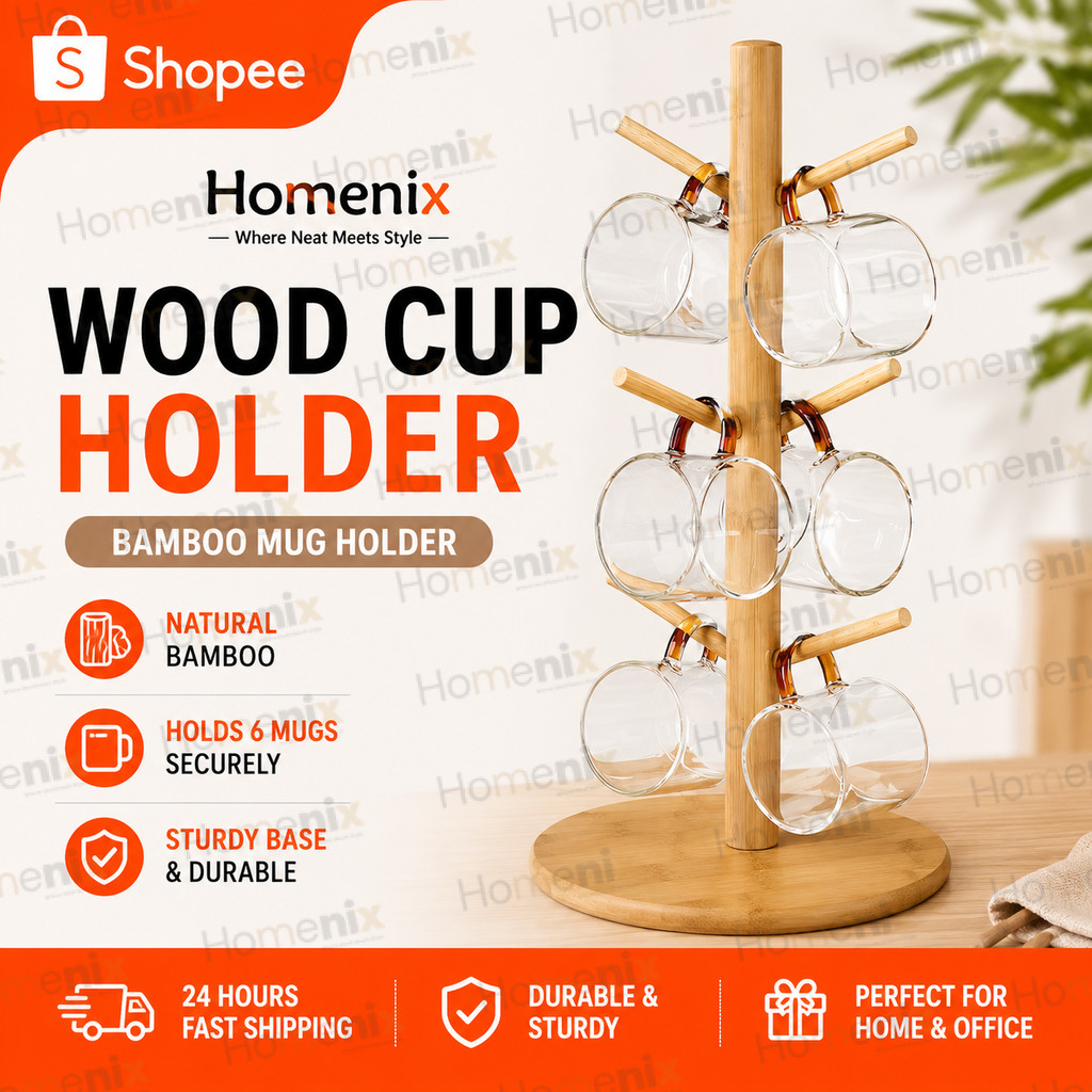 Wooden Cup Holder Bamboo Mug Tree Stand Mug Display Cup Organizer Rack Kitchen Countertop Decor Home