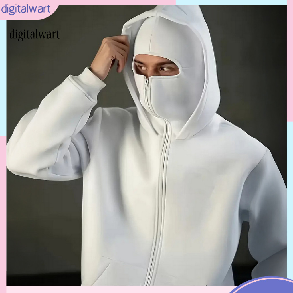 Digital| Unisex Hooded Jacket Trendy Solid Color Jacket Unisex Balaclava Hoodie Warm Zip-up Jacket with Face Mask Loose Hooded Jacket for Autumn Winter Outdoor Sports and for Men