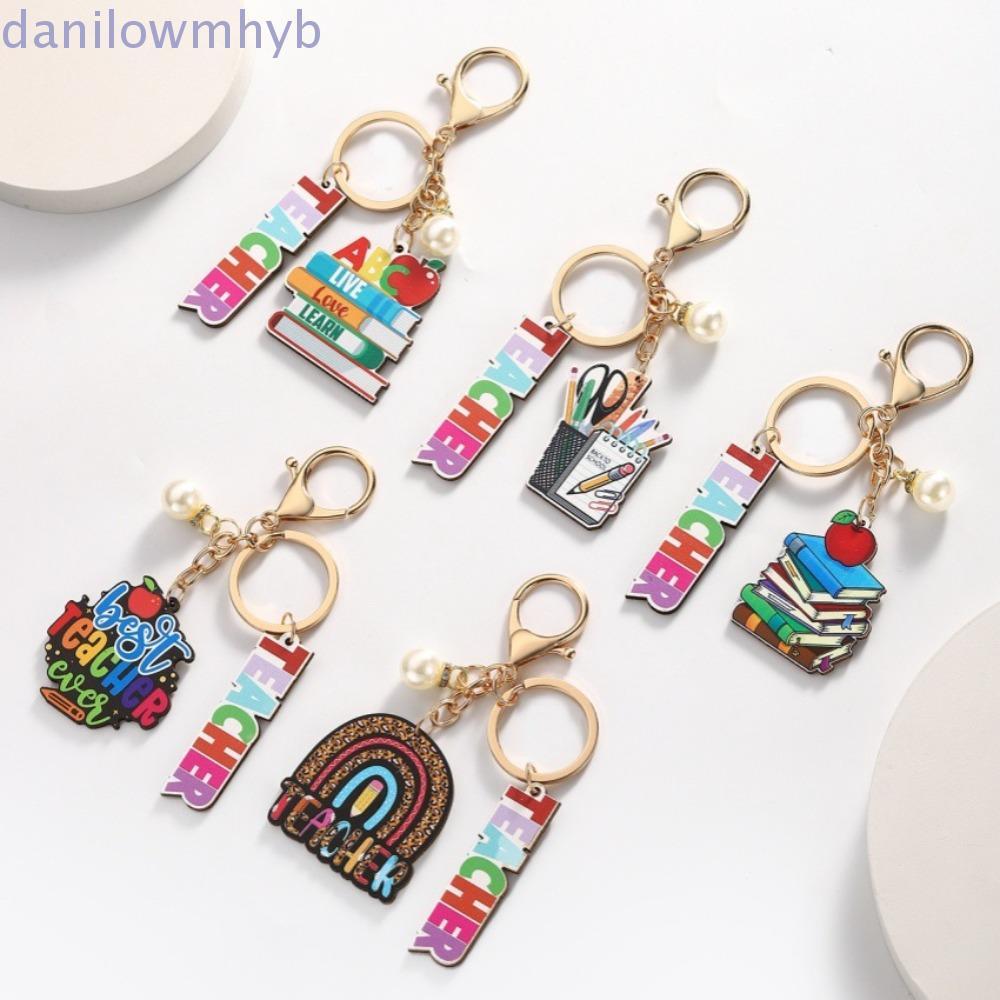 DANILOWM Teacher's Day Keychain, Charm English Letter Text Keychain Pendant, BEST TEACHER Trinket Rainbow Notebook Pen Holder Key Ring Graduation Season