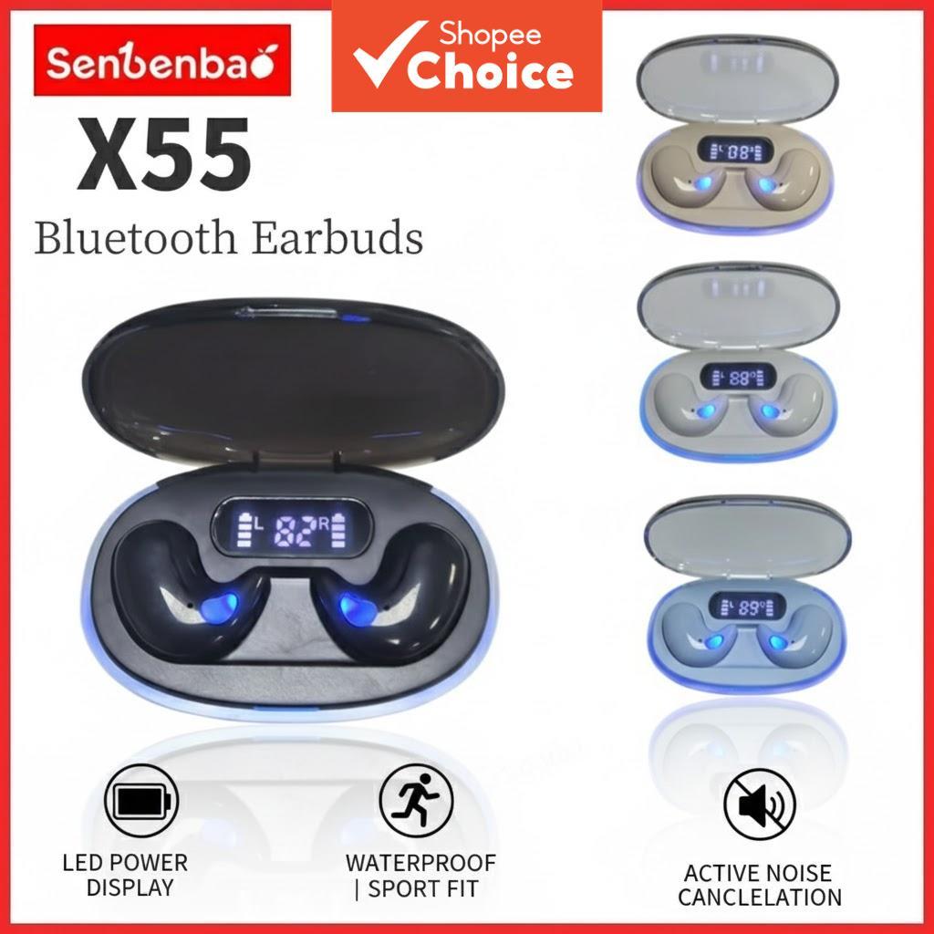 Senbenbao X55 Earbuds TWS Sleep Wireless Bluetooth Earphone Led Display Hifi Stereo Noise Cancellation Waterproof Sport Headset New Year 2026 Gift Winter Travel