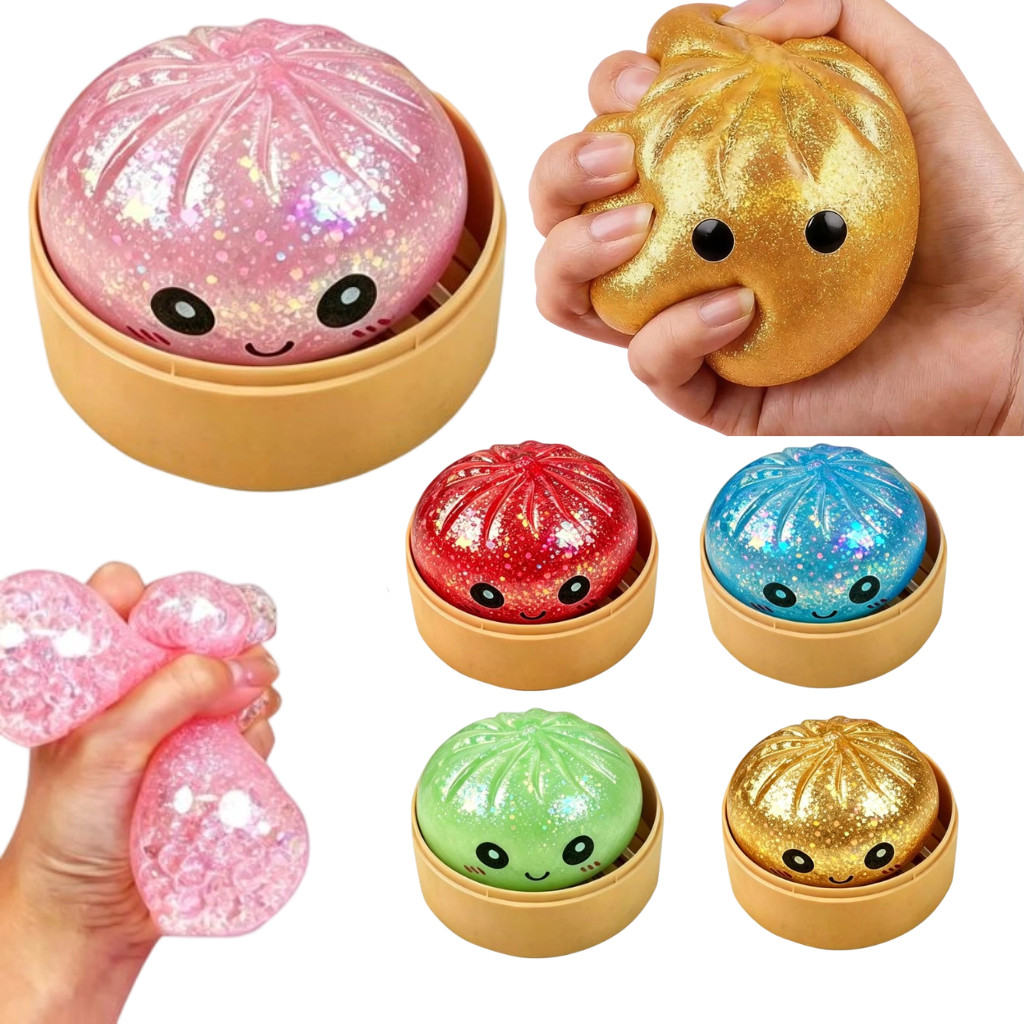 Cute 5.5cm Colorful Gold Bun Squeeze Ball, Squishy Stress Relief Toy for Kids & Adults, Soothing and Relaxing