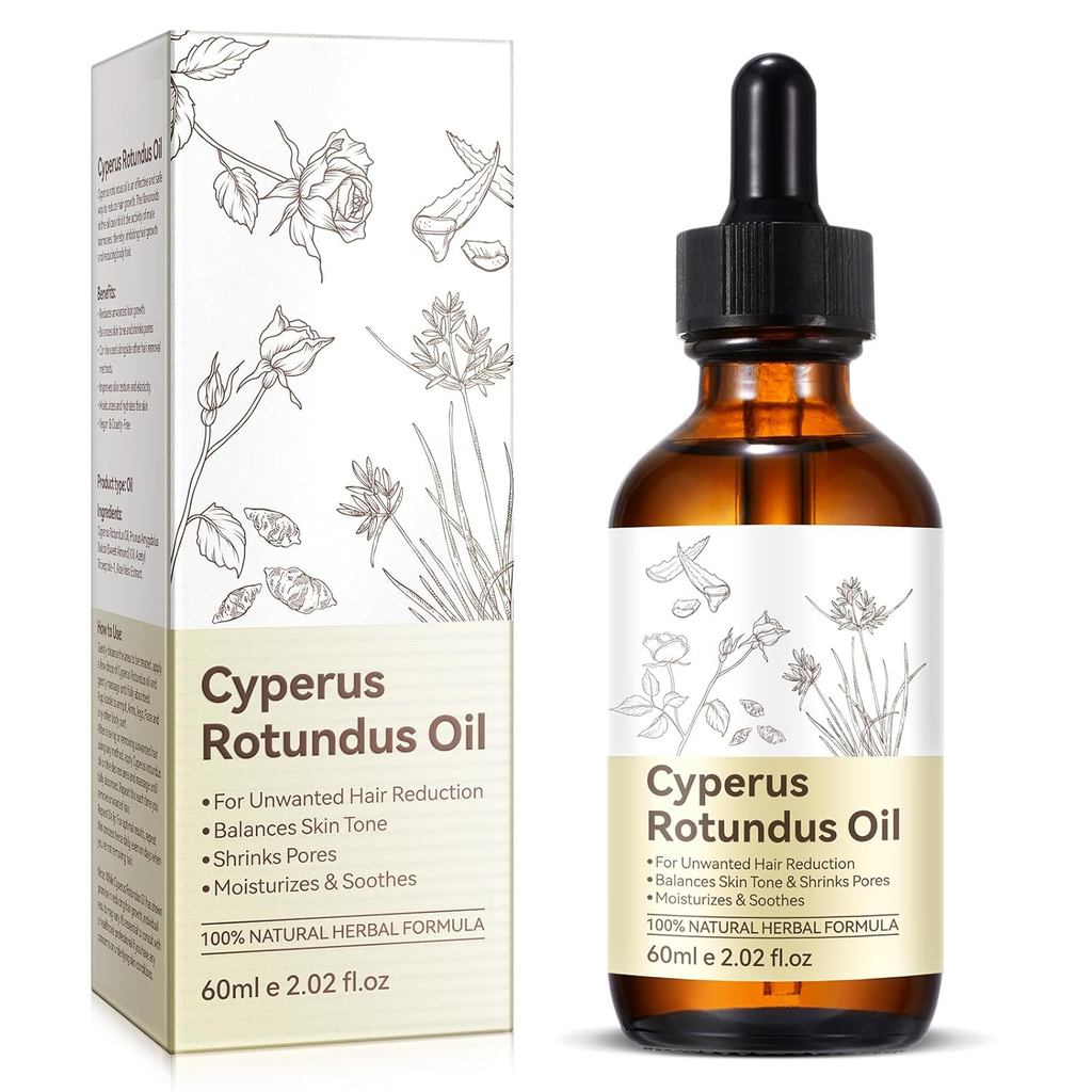Cyperus Rotundus Oil, Natural Cyperus Rotundus Oil for Hair Removal, Reduces Unwanted Hair Growth, Moisturizes & Soothes The Skin, Reducing Body Hair Growth, Shrink Pores, Suitable