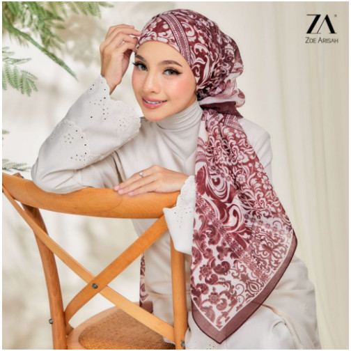 ZOE ARISSA 2025 RAYA NEW PRINTED BAWAL BIDANG 50 Hijab Tudung Bawal Bercorak Square Hijab Shawl Design Coquette VIral