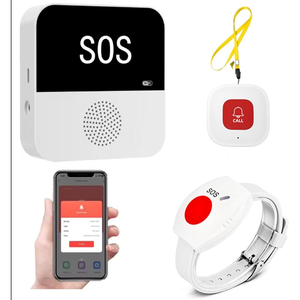 Life Alert Caregiver Pager - Tiada Bayaran Bulanan! Sistem Amaran Kecemasan WiFi untuk Warga Emas, Orang Tua, Orang Kurang Upaya - Pemasangan Mudah, Penggera Kuat, Ketenangan Fikiran 24/7