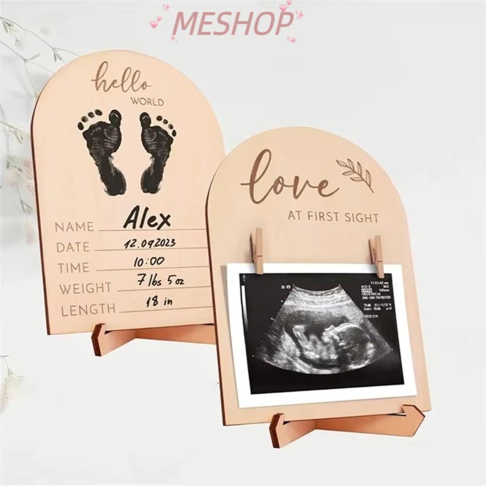 MESHOPMY Sonogram Picture Frame, DIY Crafts Babies Ultrasound Photo Frame, Cute Memorial with Inks Clips Stand Wooden Born Keepsake For Couples
