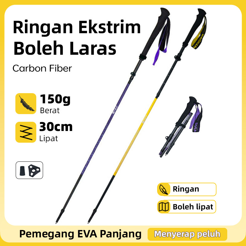 Tongkat Mendaki Gentian Karbon Sangat Ringan, 5 Bahagian Boleh Lipat & Boleh Laras, Tongkat Kembara Luaran untuk Lelaki Wanita, Mendaki Gunung, Berjalan, Larian Laluan, Perjalanan dan Berkhemah