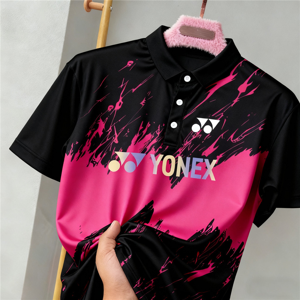 YONEX Black Pink Splash Casual Sports Collar Shirt (Casual Sports Polo Shirt) - Fashion Sportswear Soft & Stylish Baju