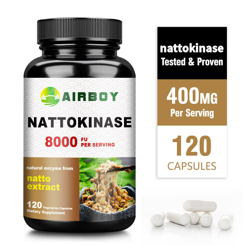 Nattokinase 8000 mg. - 120 vegetable capsules - Enhances the efficiency of the cardiovascular system and supports the healthy functioning of plasma and blood clot-dissolving drugs