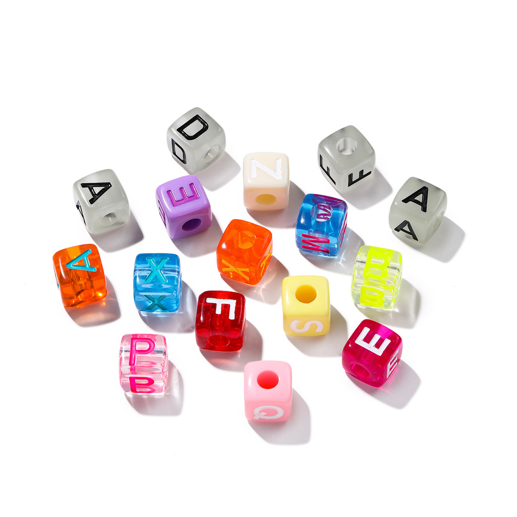 Acrylic Square Letter Beads Large English Letter Beads Glowing Beads for Making Necklace Bracelets