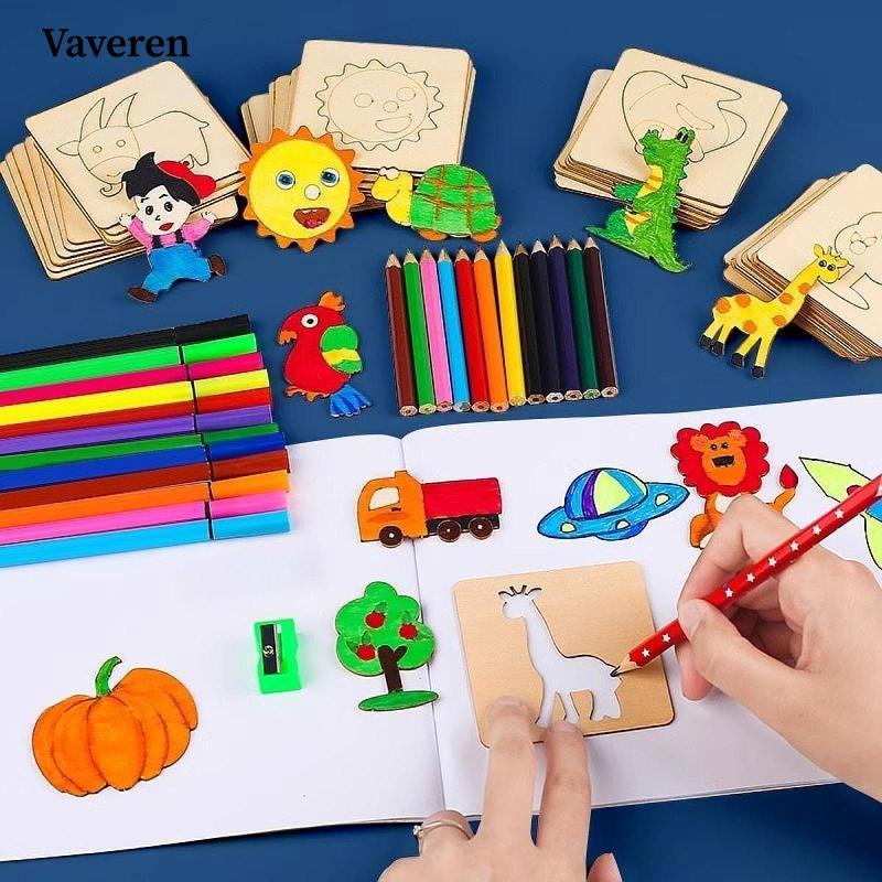 [Vaveren] Kids Drawing Stencils Wood Educational Toys for School Supplies Creating Art