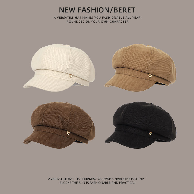 topi perempuan bucket hat Begedil retro mudah padan nampak muka kecil untuk wanita, topi beralun ukuran kepala besar ala Inggeris untuk musim bunga, luruh dan sejuk, serta topi budak surat gaya Jepun.