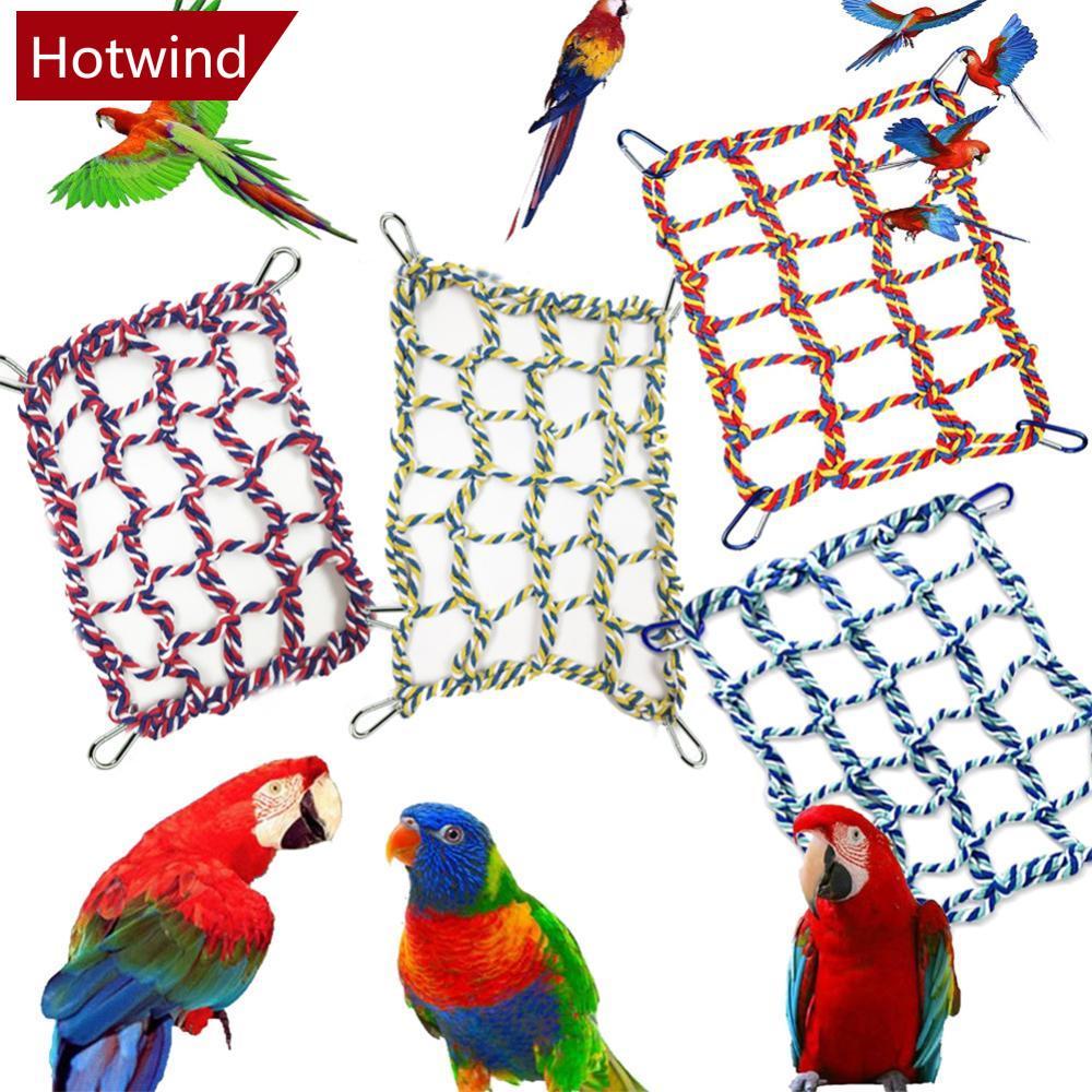 HOTWIND Hand Woven Eco-Friendly Cotton Rope Parrot Climbing Net Hammock With Hook Bird Hamster Squirrel Hanging Chewing Pet Toys B7W1