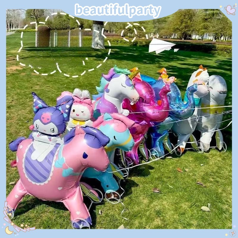 Cartoon wheeled animal cart balloon dinosaur Kuromi Kapibala children's furniture outdoor cart toy