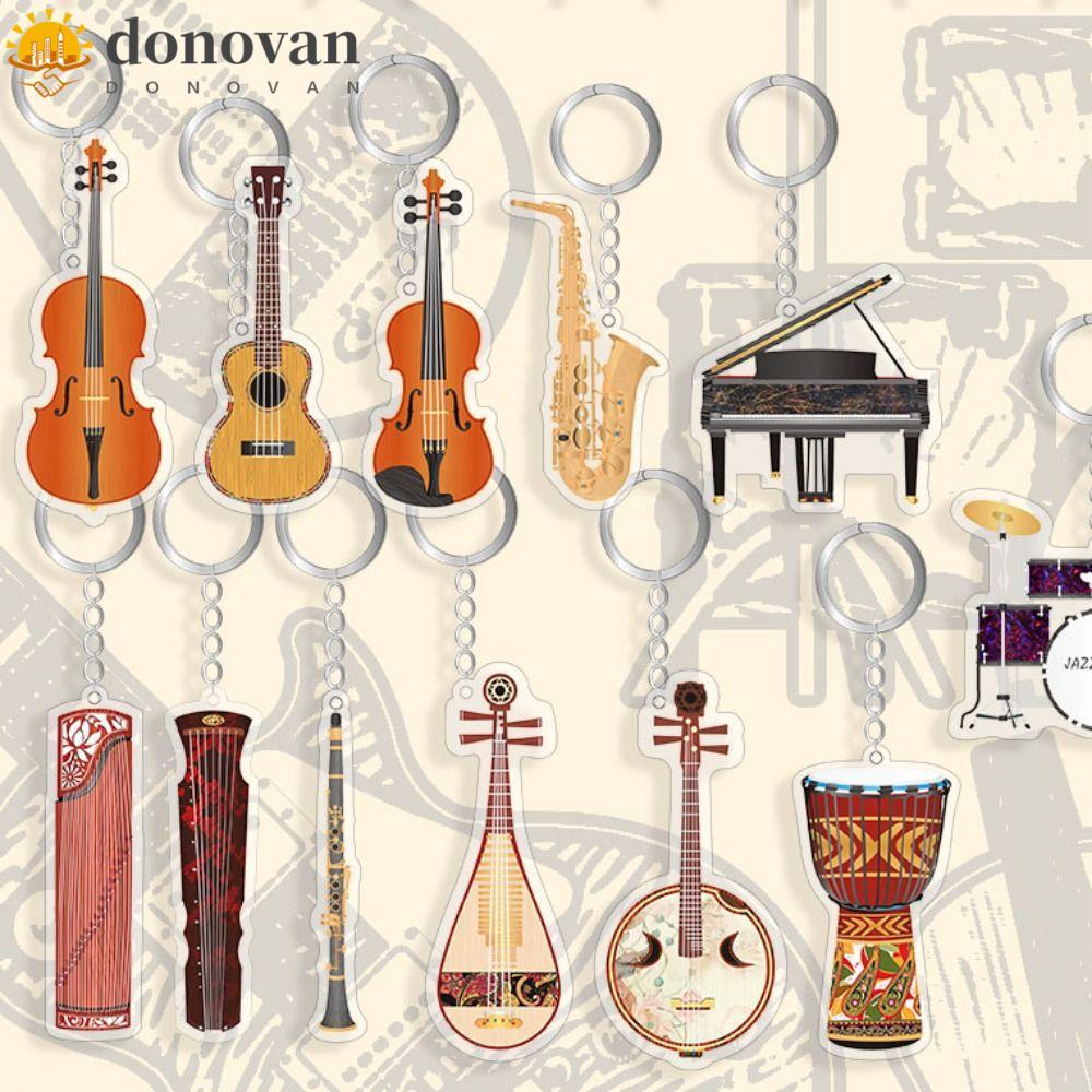 DONOVAN Guitar Acrylic Keychain, Ukulele VIOLIN Guitar Model Pendant, Instrument Key Chain Cello Drum Kit Clarinet Electric Guitar Model Keyring Car Key Ring Accessories