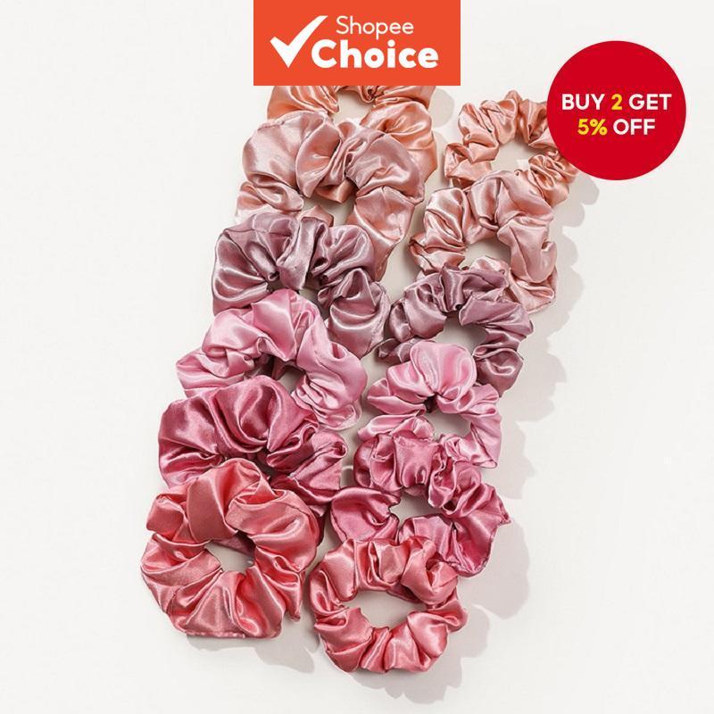  12 Pink Satin Scrunchy Hair Tie Small Scrunchy Hair Tie Set