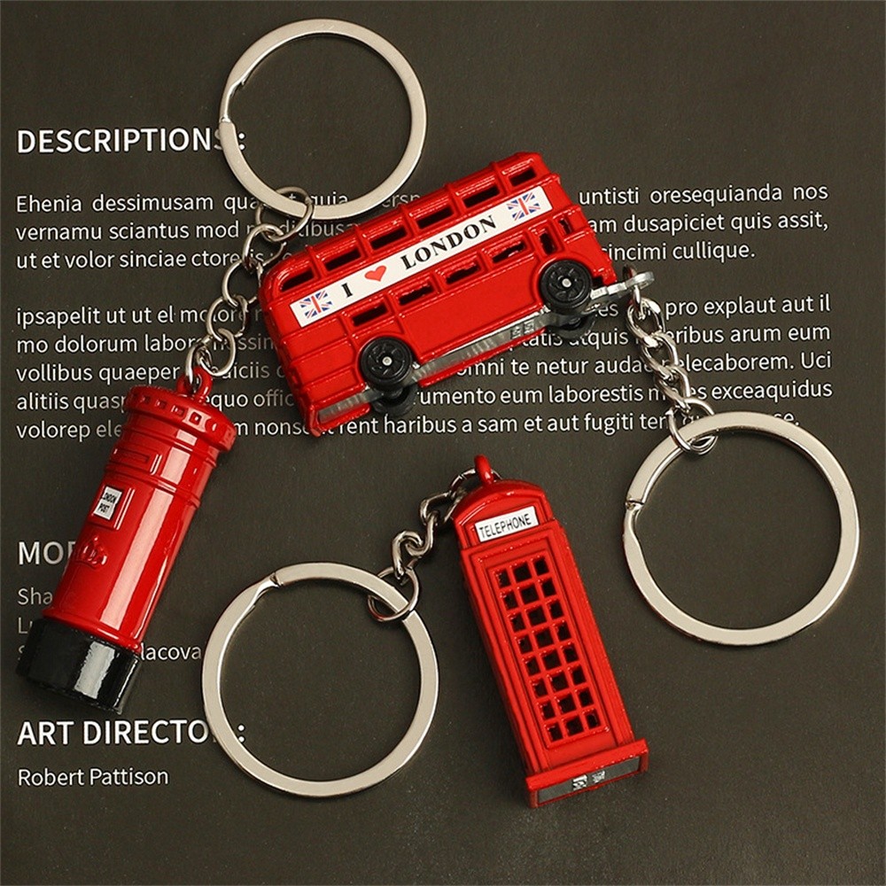 Hijau Red London Double-decker Bus Keychain Vintage Phone Booth Key Ring Women Backbag Ornaments Travel Souvenir Gifts