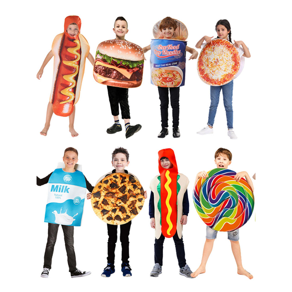 costume cosplay flora fauna costume kids Pesta makanan kanak-kanak Halloween mi segera hot dog burger buah donat pizza berdandan kostum pentas