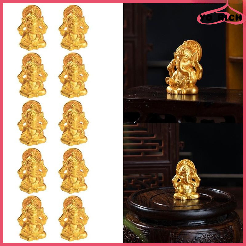 10 Sets of Ganesha Statue and Elephant Ornament Set 【Cash commodity and quick delivery】 | 10PCS Set of Ganesha Statues and Elephant Statues, Suitable for Home and Temple Decorati