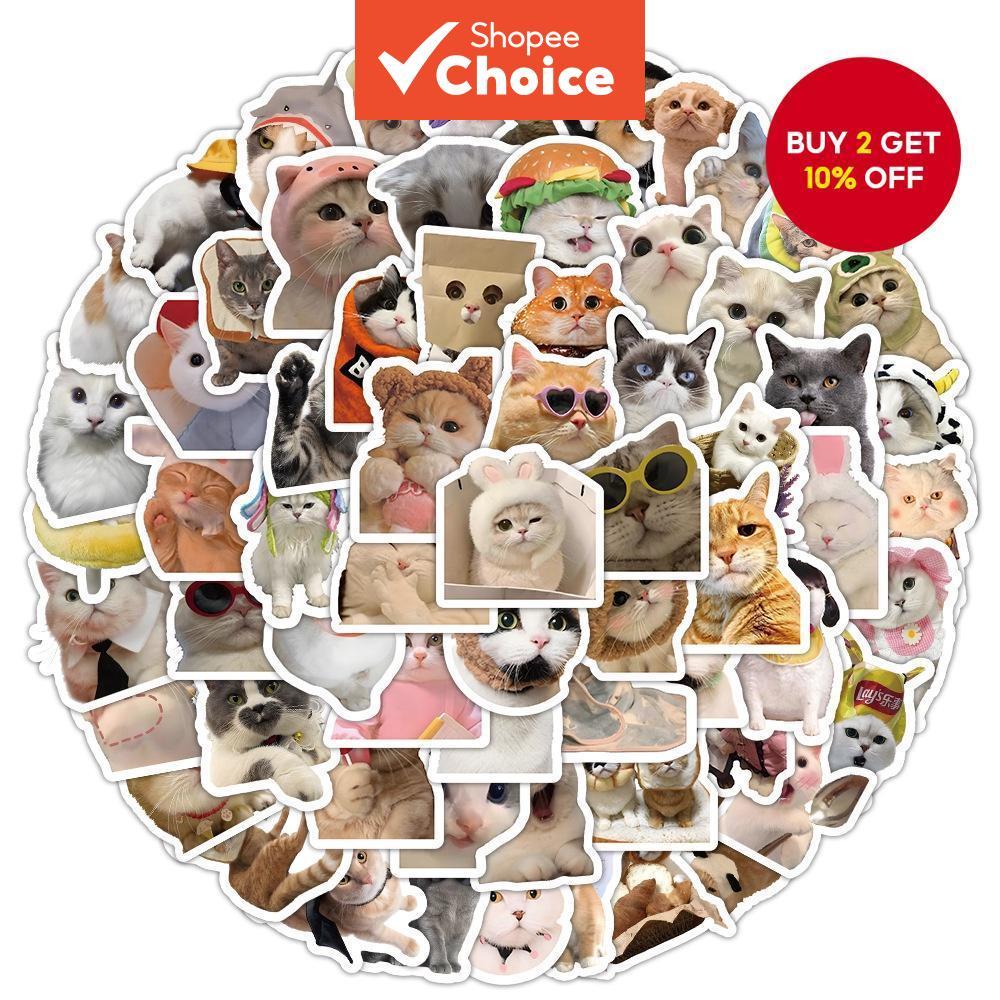 100PCS Realistic Cat Stickers - Waterproof Vinyl Decals for Helmet, Bicycle & Pencil Case (Cute Cartoon)